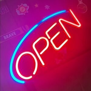 Neon Open Sign in Red and Blue